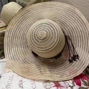 Magid Hats wide brim natural colored with brown bead/cord enhancer